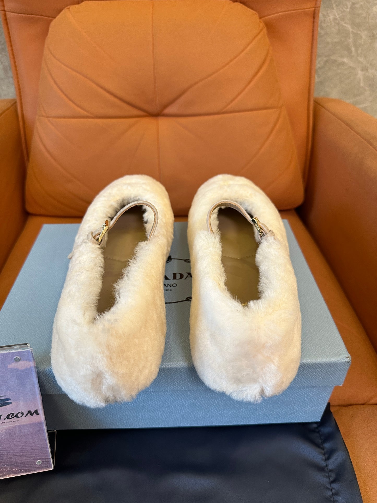 Prada Shearling Mary Jane Flats – Cream