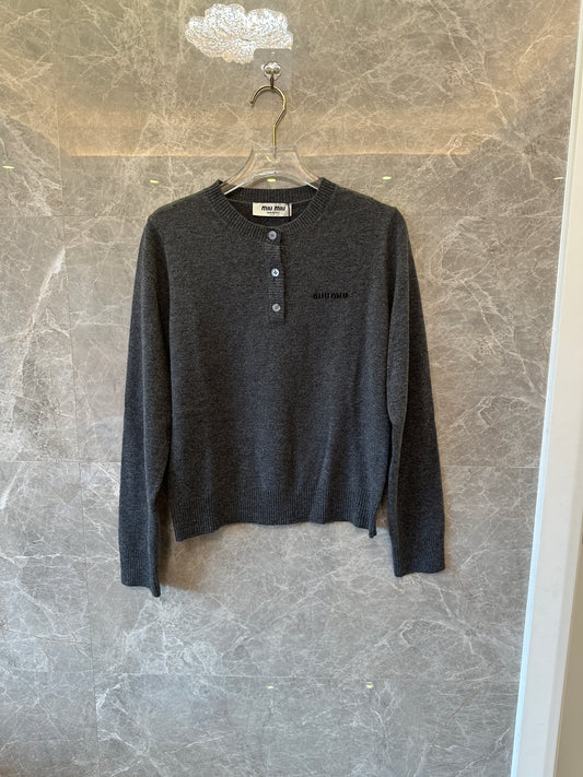 Miu Miu Button-Up Cashmere Sweater in Charcoal Grey