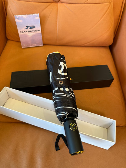 Chanel Folding Umbrella – Black & Gold Chain Motif