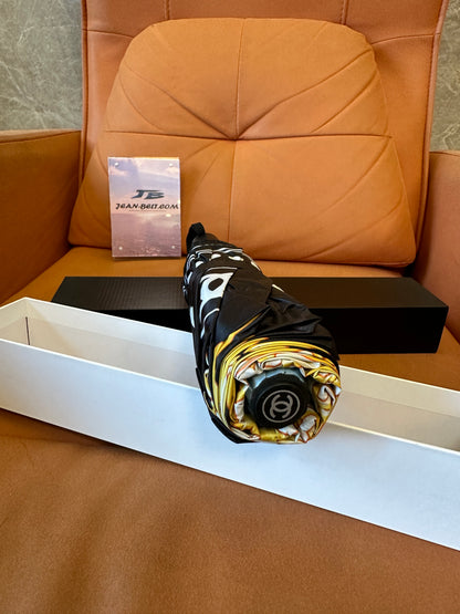 Chanel Folding Umbrella – Black & Gold Chain Motif