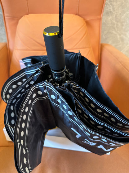 Chanel Folding Umbrella – Black & Gold Chain Motif