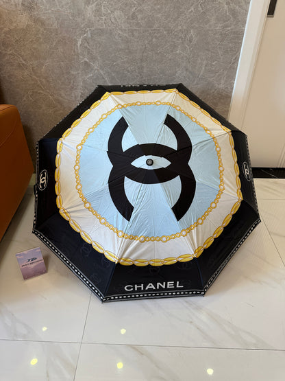 Chanel Folding Umbrella – Black & Gold Chain Motif