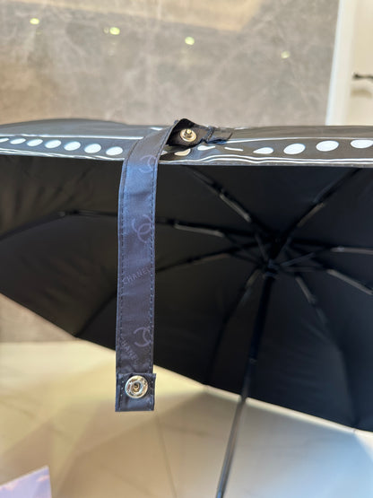 Chanel Folding Umbrella – Black & Gold Chain Motif