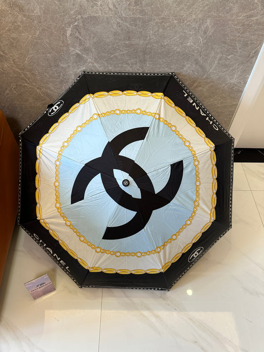 Chanel Folding Umbrella – Black & Gold Chain Motif