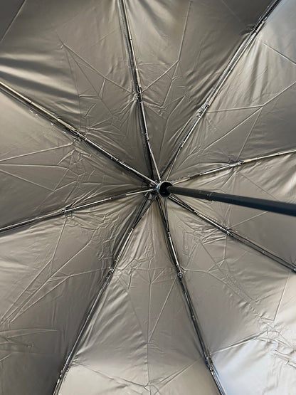 Chanel Foldable Black Umbrella with Camellia Flower and White Grid Pattern