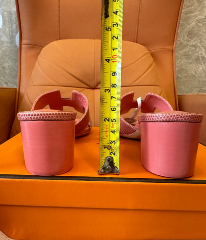 Hermès Epsom Leather Heeled Sandals in Rose Pink