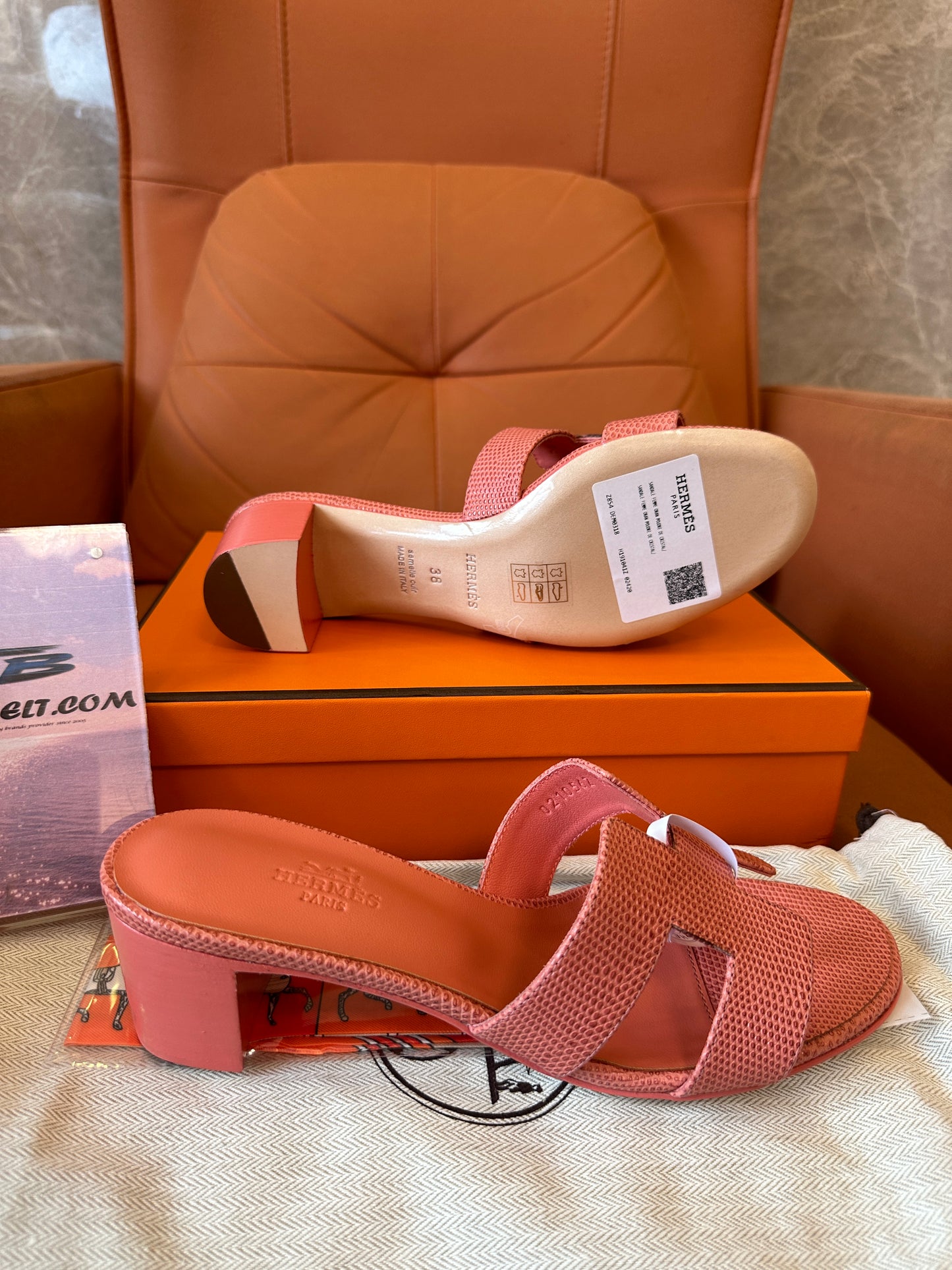 Hermès Epsom Leather Heeled Sandals in Rose Pink