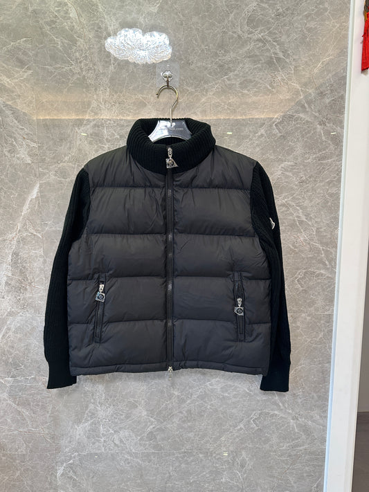 Moncler Down Jacket with Knit Sleeves and High Collar in Black