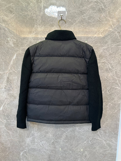 Moncler Down Jacket with Knit Sleeves and High Collar in Black