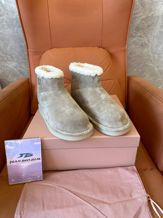 Miu Miu Shearling-Lined Suede Ankle Boots