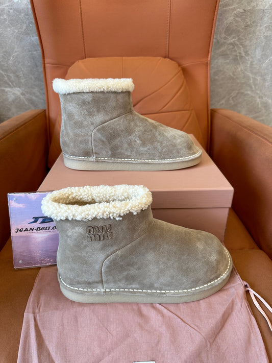 Miu Miu Shearling-Lined Suede Ankle Boots