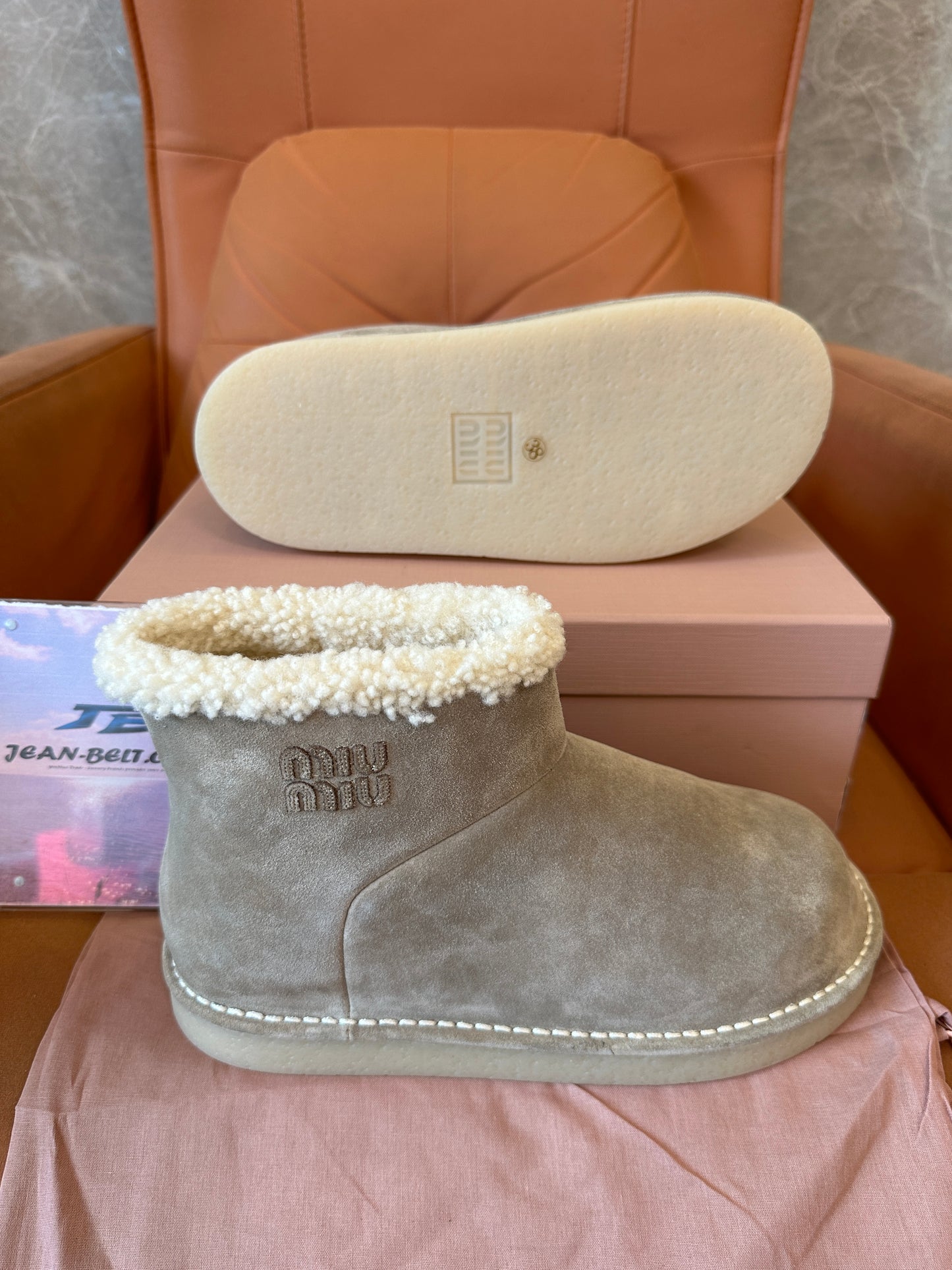 Miu Miu Shearling-Lined Suede Ankle Boots