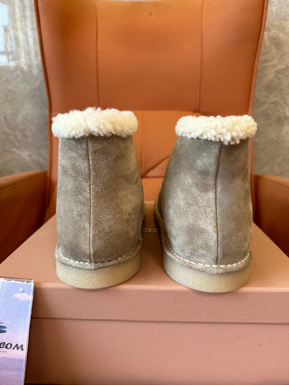 Miu Miu Shearling-Lined Suede Ankle Boots