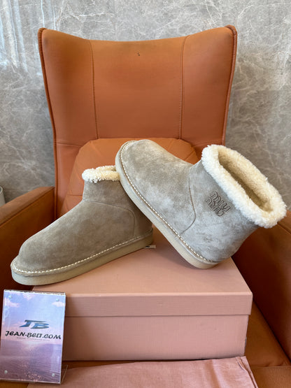 Miu Miu Shearling-Lined Suede Ankle Boots