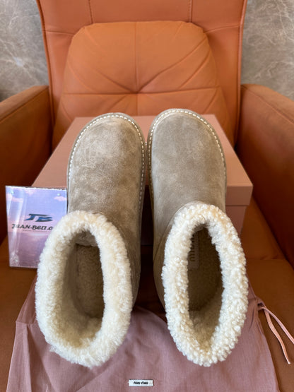 Miu Miu Shearling-Lined Suede Ankle Boots