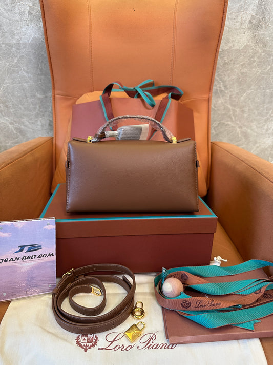 Loro Piana Classic Box Leather Top Handle Bag – Brown | Structured Small Handbag