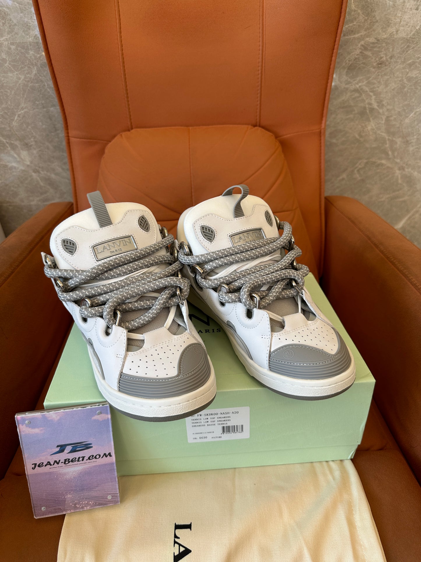 Lanvin Curb Low-Top Sneakers in Grey and White | Chunky Leather Skate Shoes