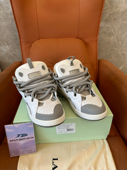 Lanvin Curb Low-Top Sneakers in Grey and White | Chunky Leather Skate Shoes