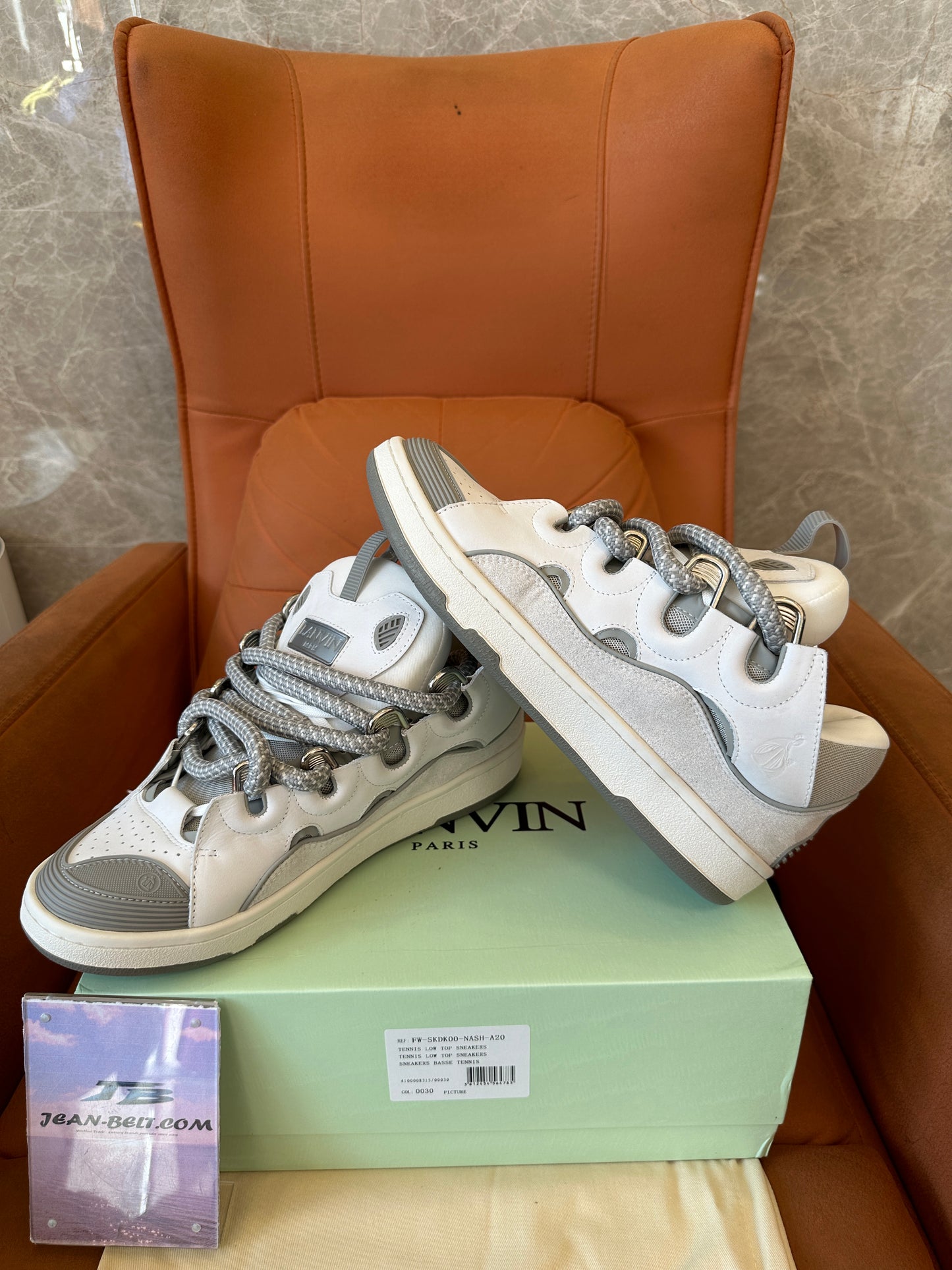 Lanvin Curb Low-Top Sneakers in Grey and White | Chunky Leather Skate Shoes