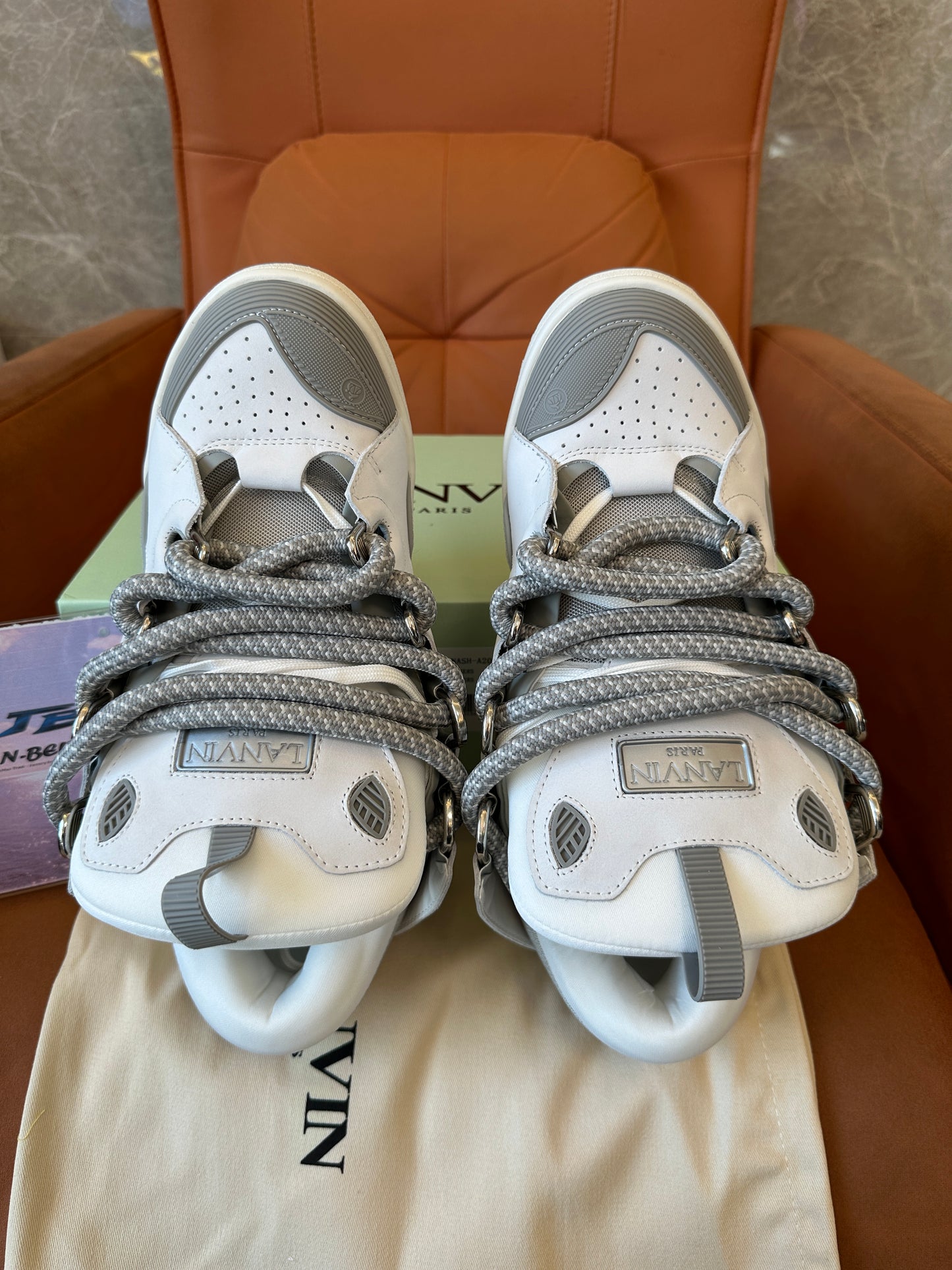 Lanvin Curb Low-Top Sneakers in Grey and White | Chunky Leather Skate Shoes