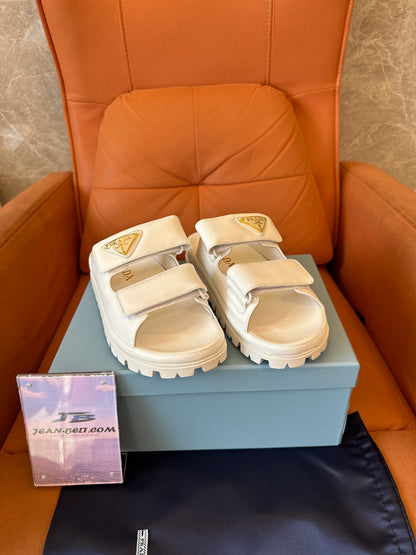 Prada White Leather Platform Sandals