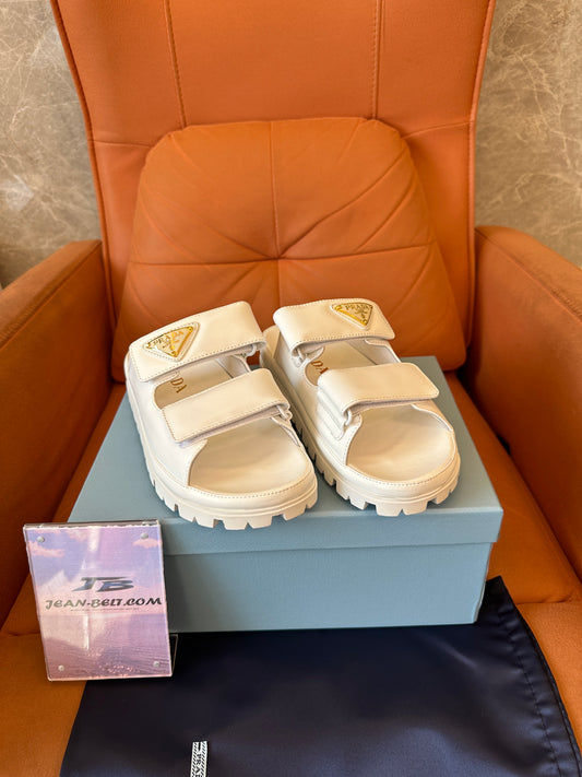 Prada White Leather Platform Sandals