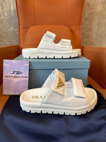 Prada White Leather Platform Sandals