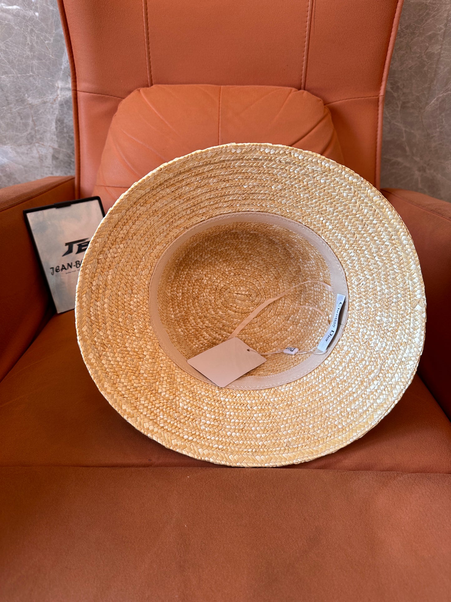 Christian Dior Natural Straw Bucket Hat with Black Embroidered Band