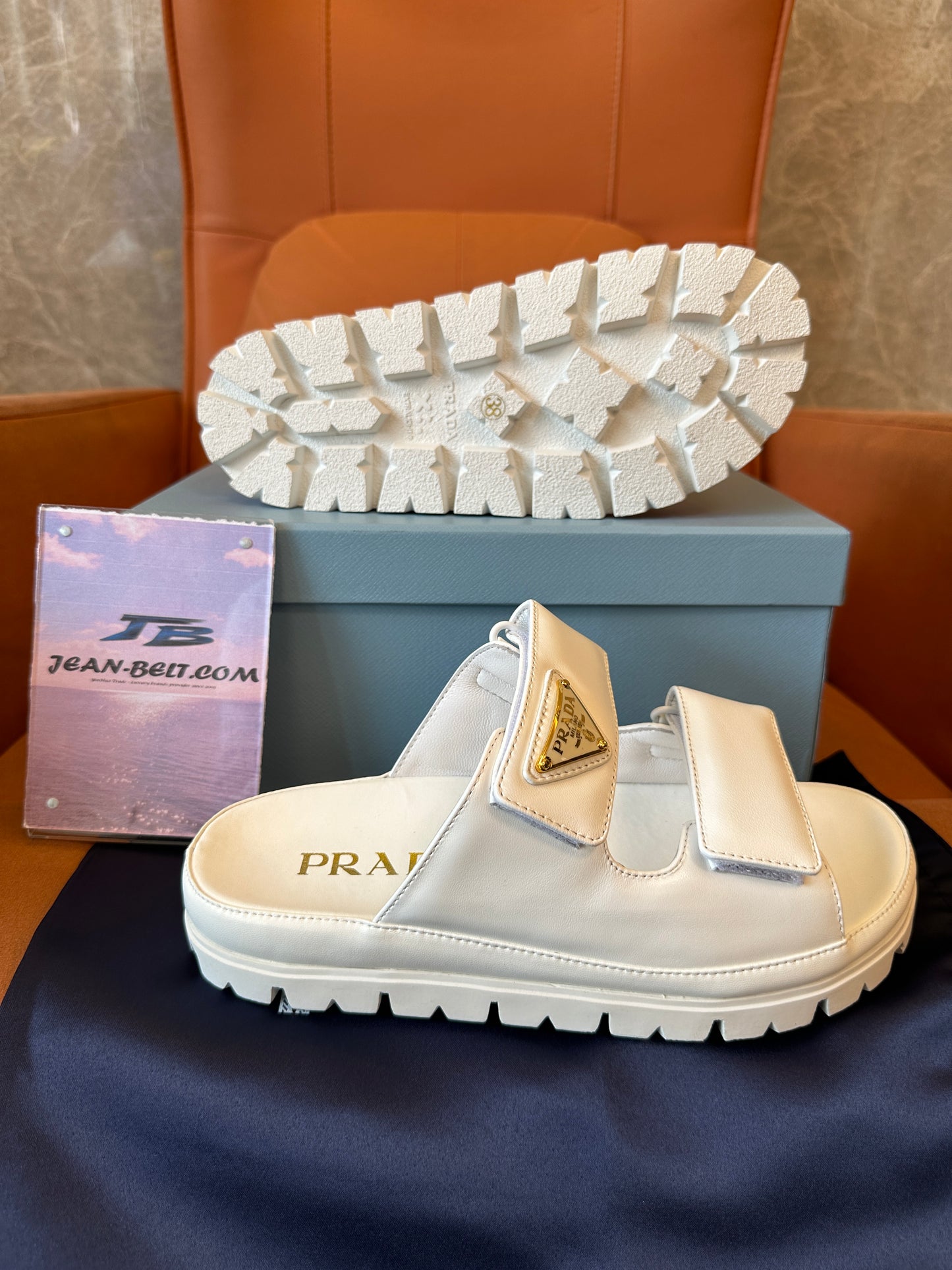 Prada White Leather Platform Sandals