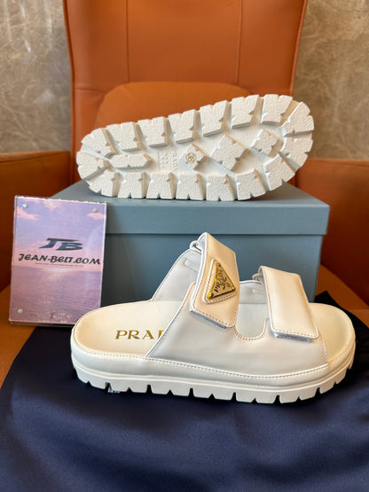 Prada White Leather Platform Sandals