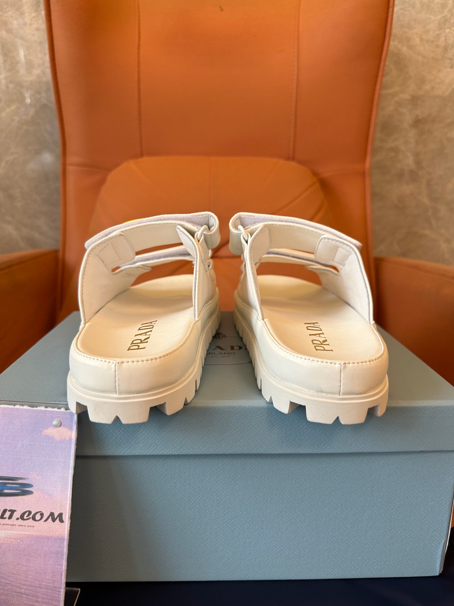 Prada White Leather Platform Sandals