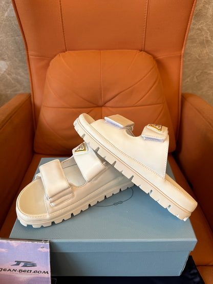 Prada White Leather Platform Sandals