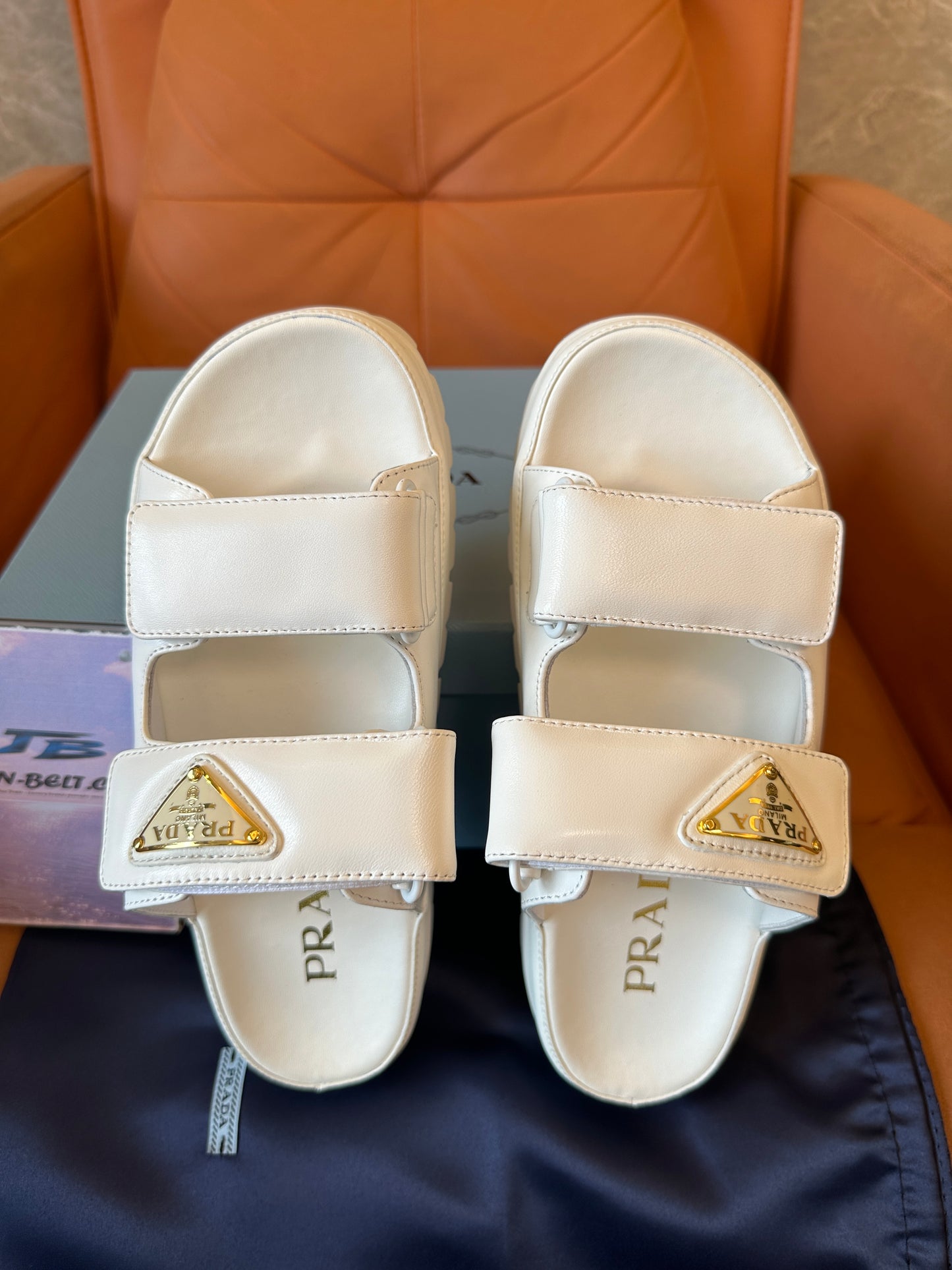 Prada White Leather Platform Sandals