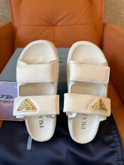 Prada White Leather Platform Sandals