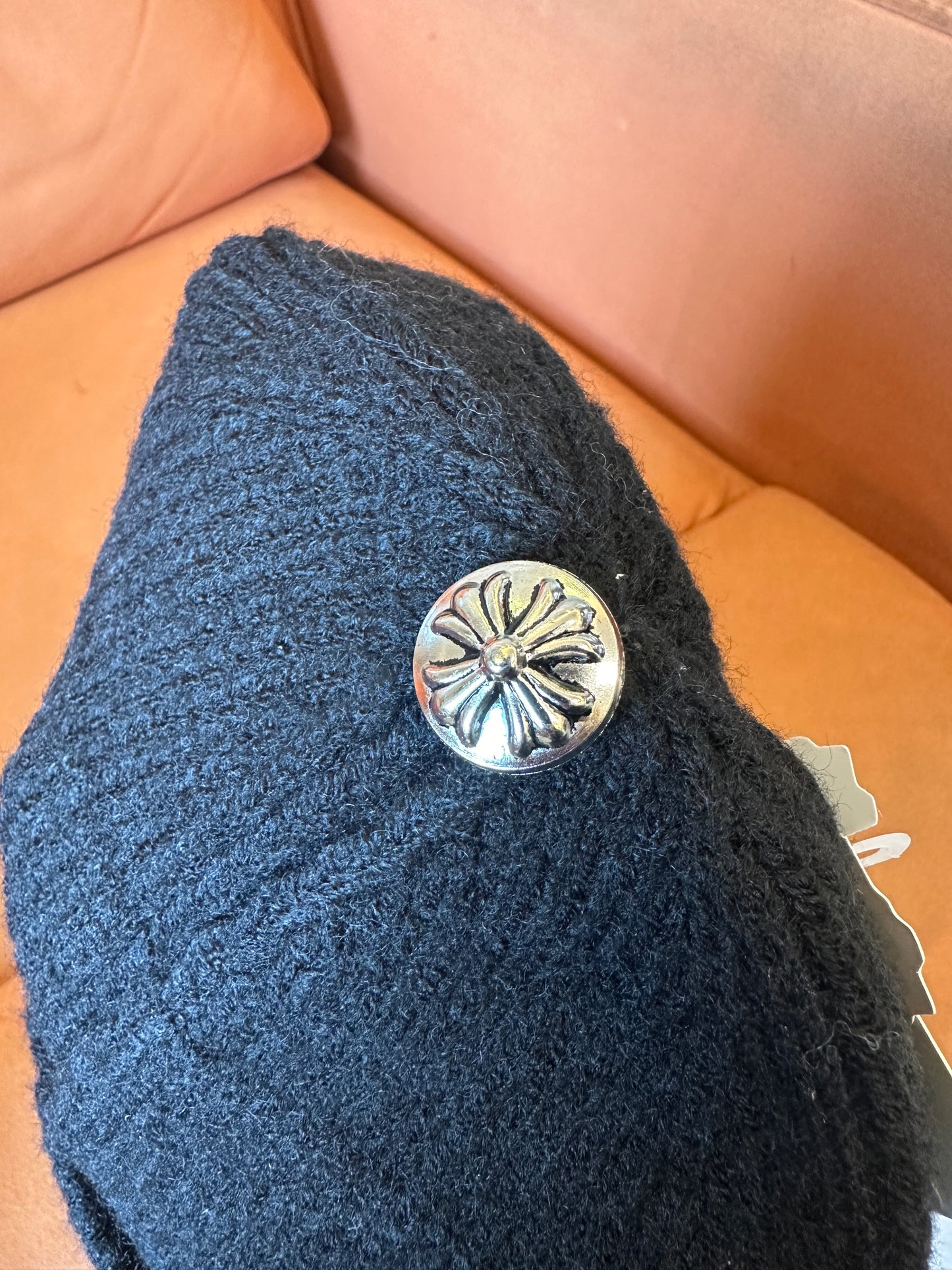 Chrome Hearts Black Wool Beanie with Leather Cross Patches