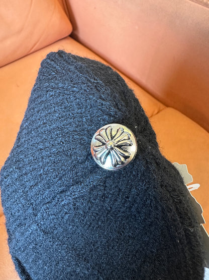 Chrome Hearts Black Wool Beanie with Leather Cross Patches
