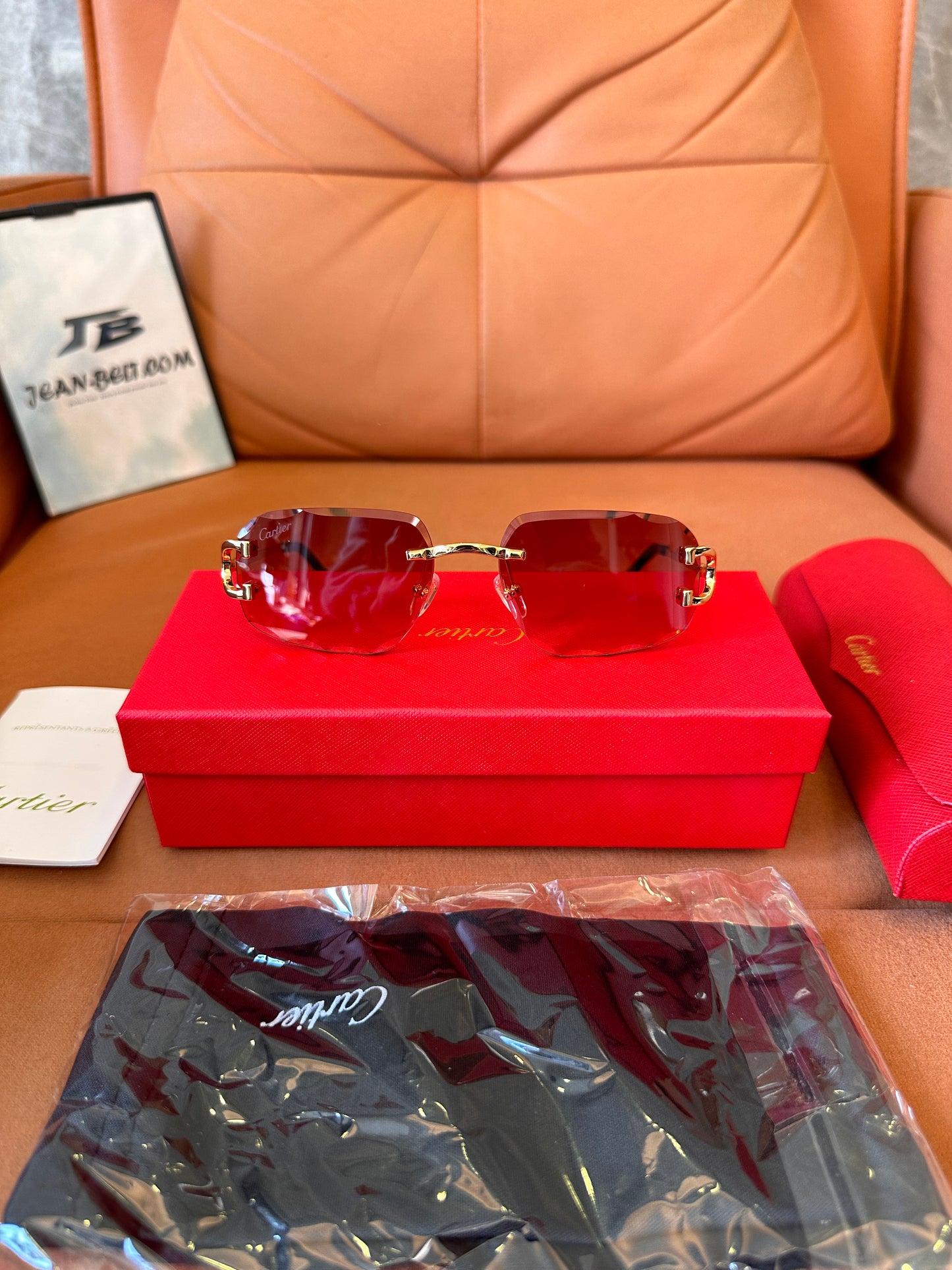 Cartier rimless Red-Tint Sunglasses