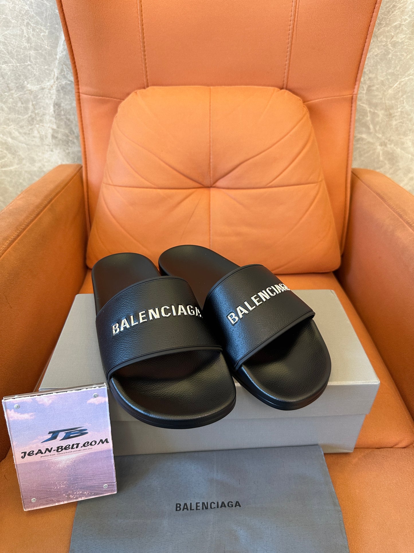 Balenciaga Logo Embossed Slide Sandals – Black