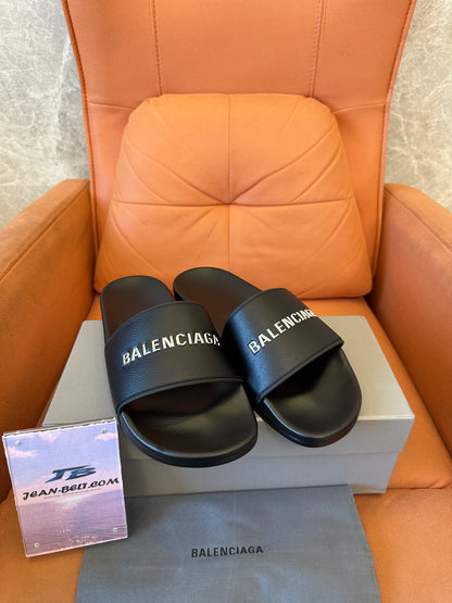 Balenciaga Logo Embossed Slide Sandals – Black