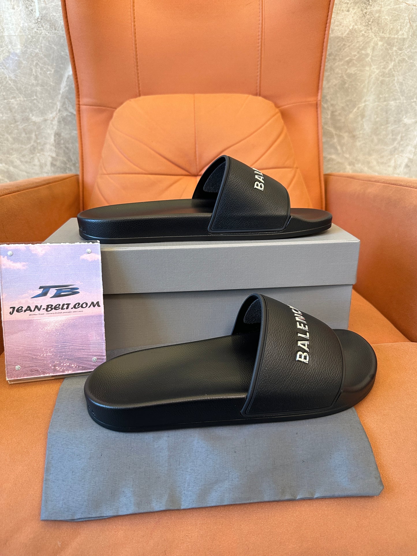 Balenciaga Logo Embossed Slide Sandals – Black