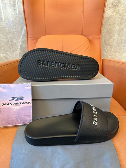 Balenciaga Logo Embossed Slide Sandals – Black