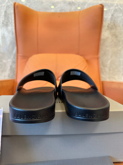Balenciaga Logo Embossed Slide Sandals – Black