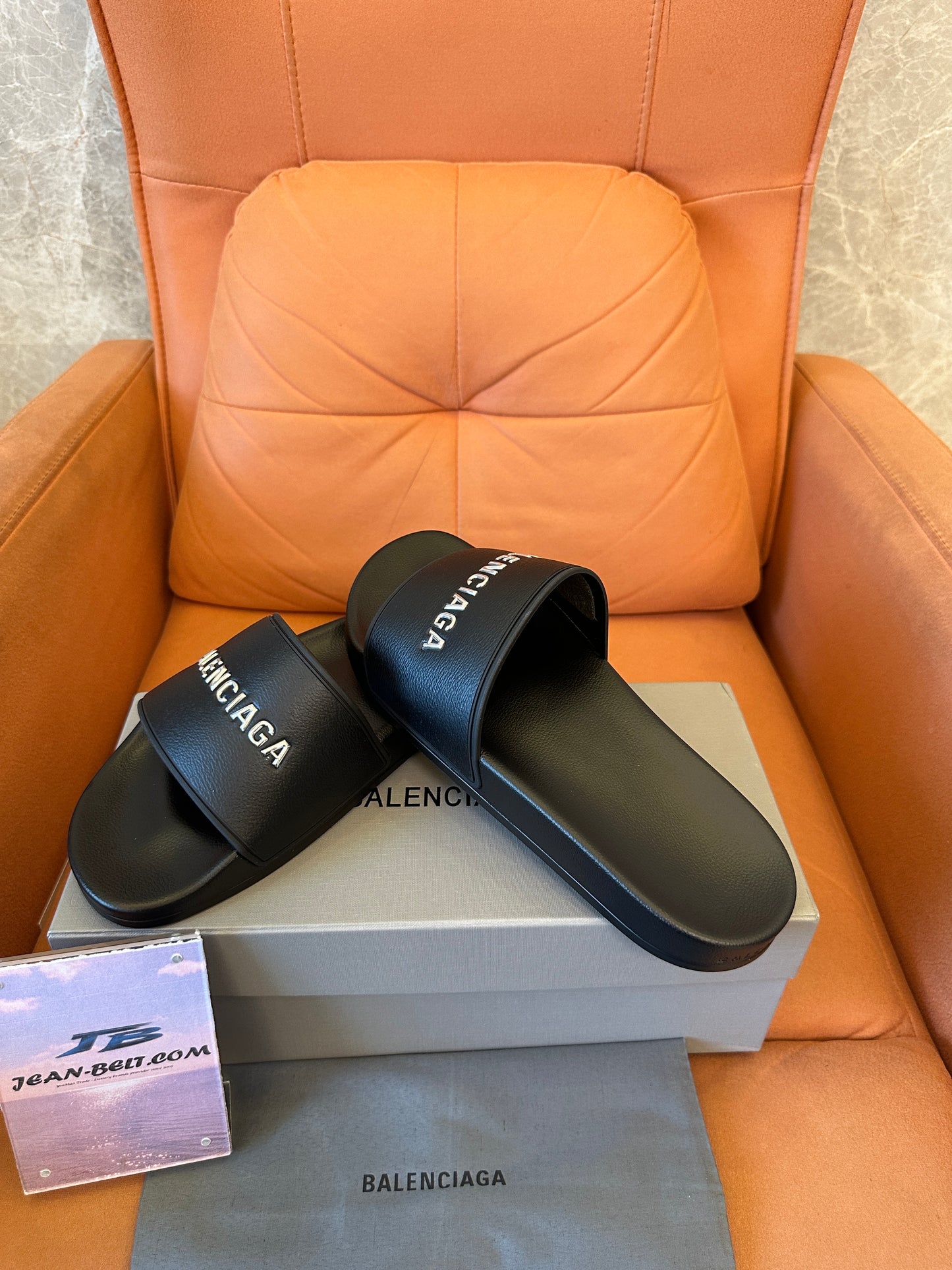 Balenciaga Logo Embossed Slide Sandals – Black