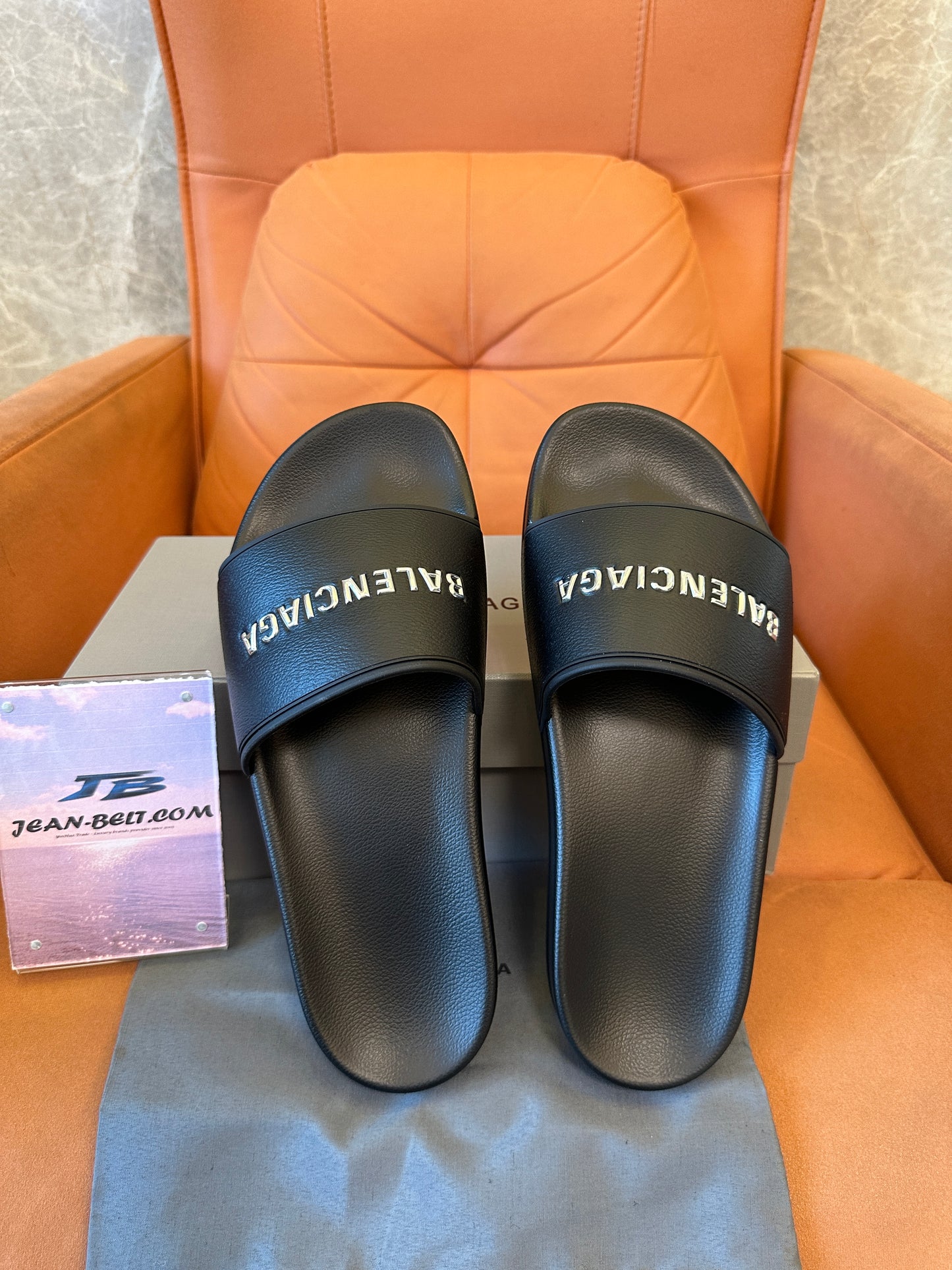 Balenciaga Logo Embossed Slide Sandals – Black