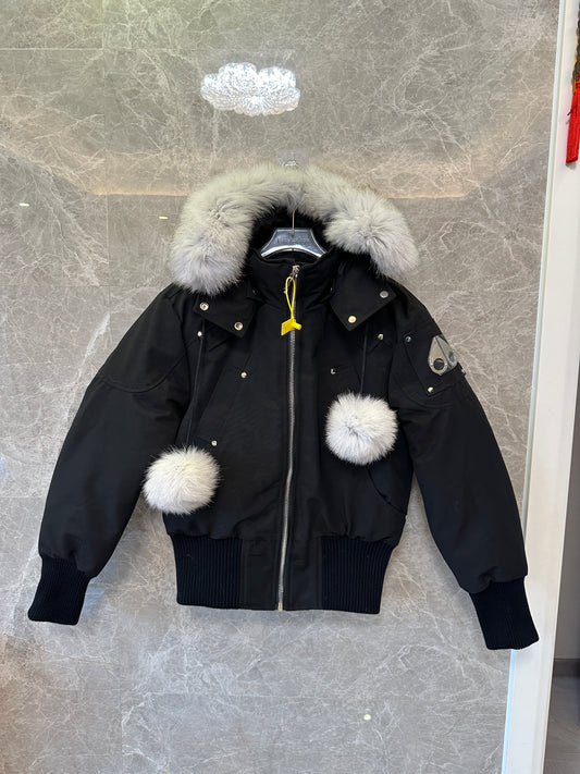 Moose Knuckles Stirling Black Fur Bomber Jacket
