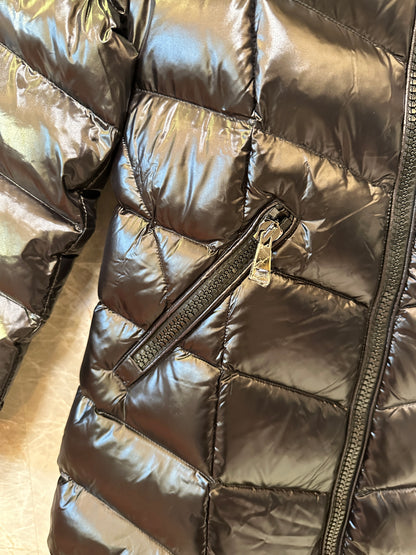 Moncler Black Long Down Coat with Fur Hood