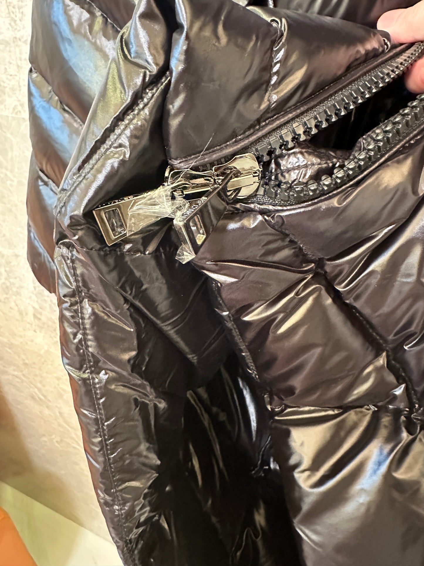 Moncler Black Long Down Coat with Fur Hood