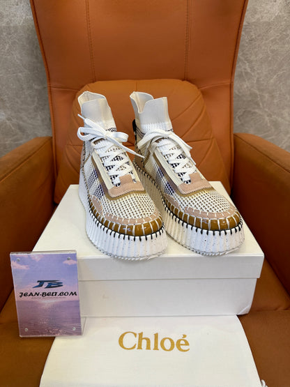 Chloé Nama Beige Knit Platform Sneakers
