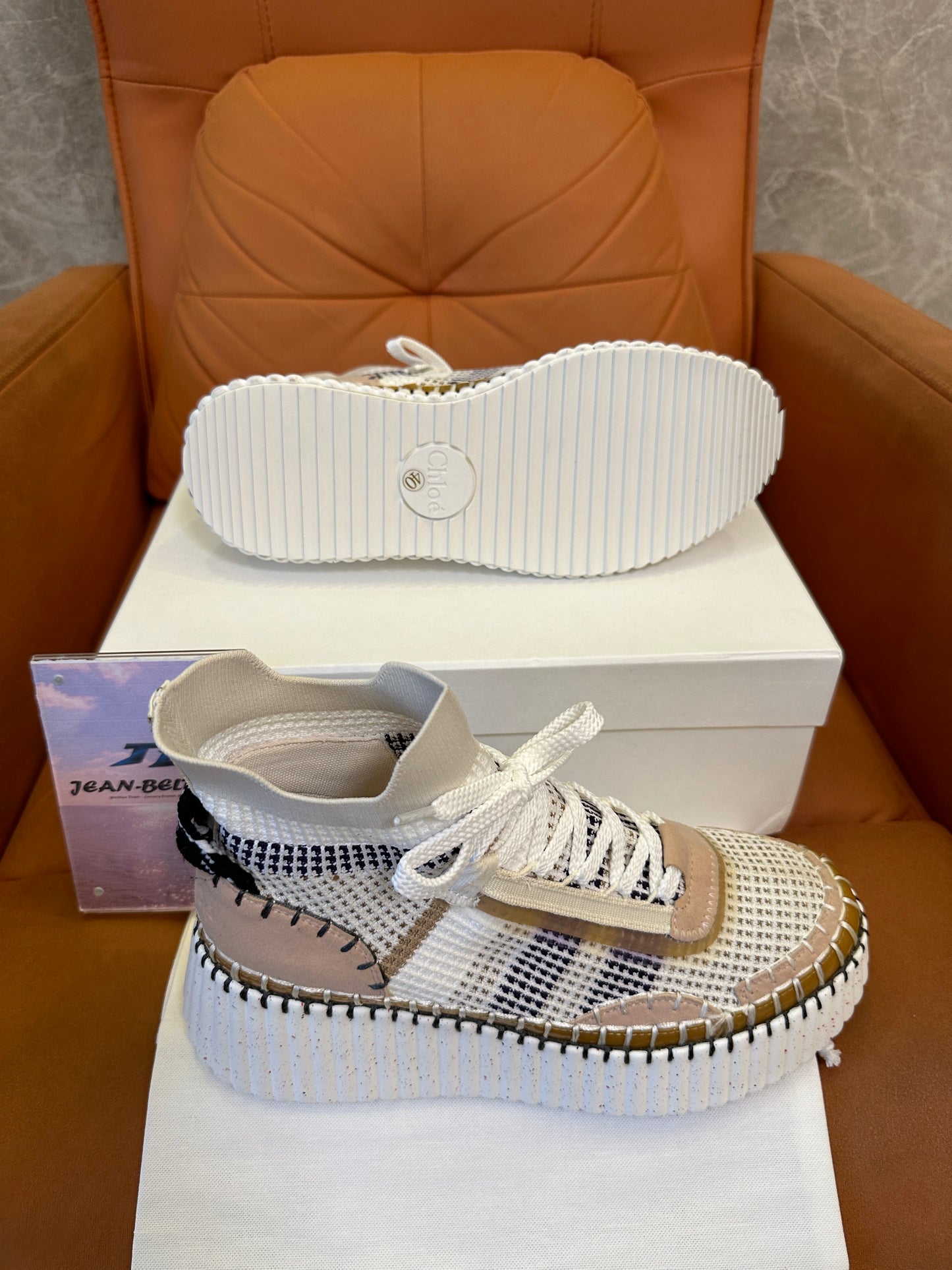 Chloé Nama Beige Knit Platform Sneakers