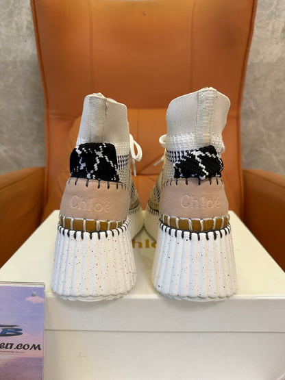 Chloé Nama Beige Knit Platform Sneakers
